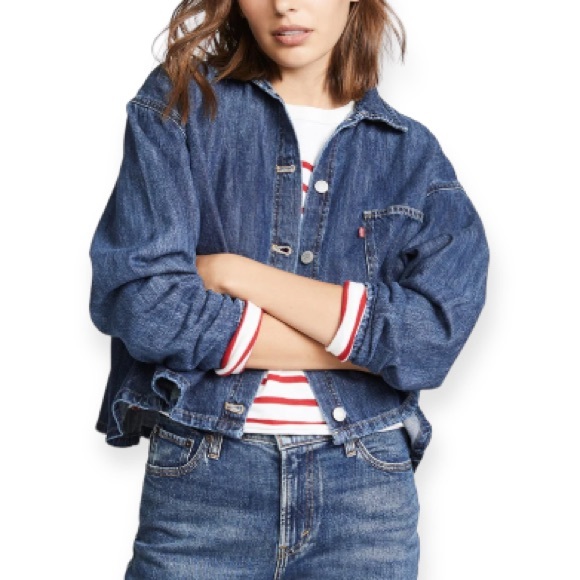 Levis Rare Cropped Denim Bottom Flare Jacket Size S - Picture 14 of 16